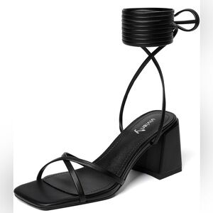 Vivianly Elegant Black Lace-Up Sandals